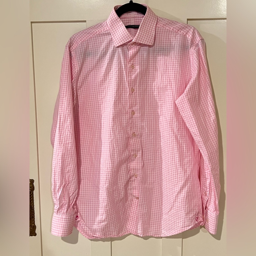 Hammer Made Classic Pink Gingham Dress Shirt Size 39 Neck 15.5